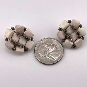 Vintage Signed Japan Beaded Cluster Clip On Earrings‎